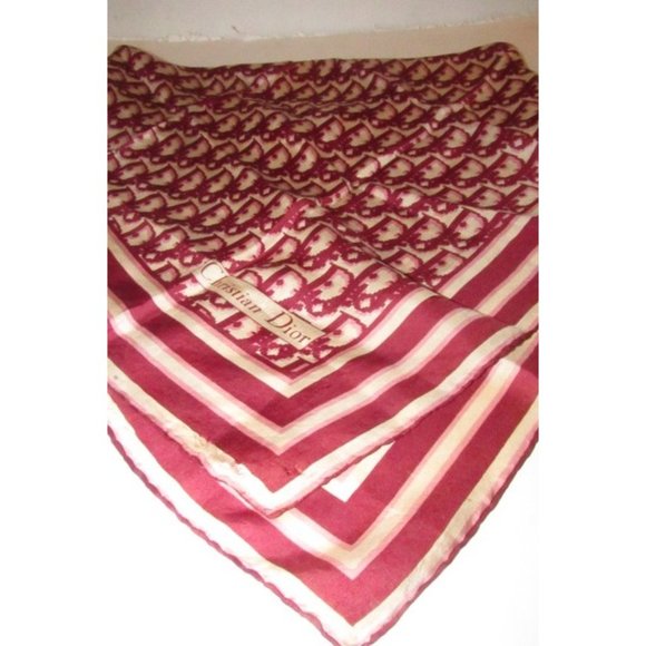 Dior Burgundy Pink Trotter Print Logo Silk Scarf - Picture 5 of 12